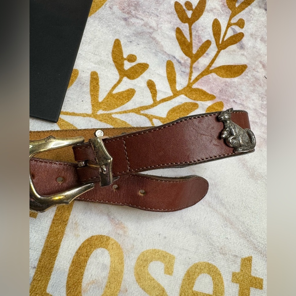 Vintage Brighton Kids Brown Leather Belt with Silver Buckle and Animal Emblems